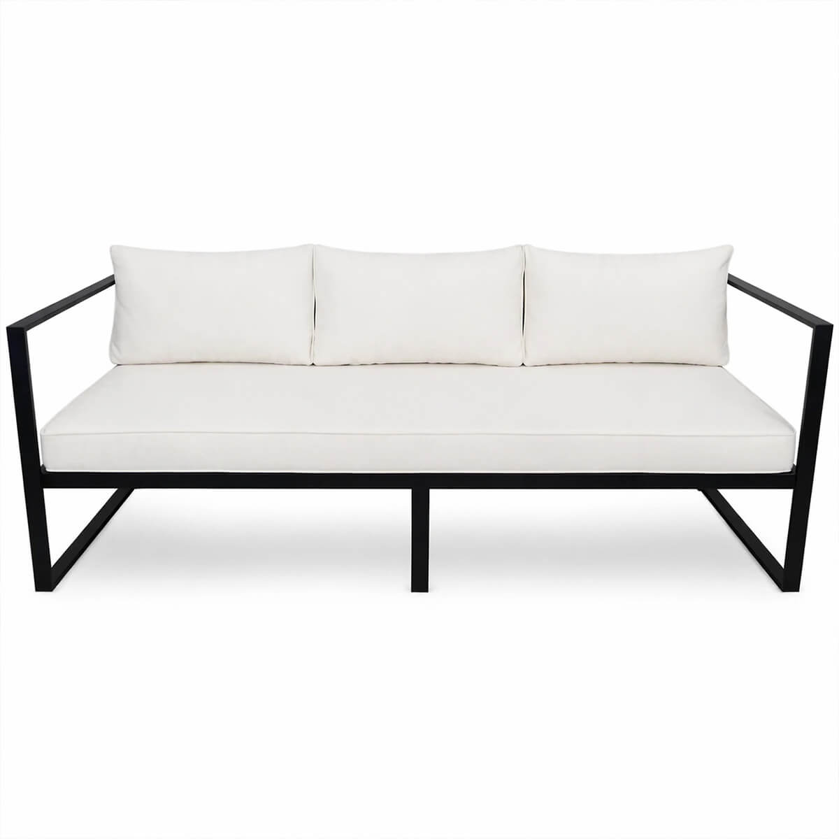 3-istuttava ulkosohva 190 x 75 cm – 10 cm pehmusteet, teräsrunko, musta/vaalea beige