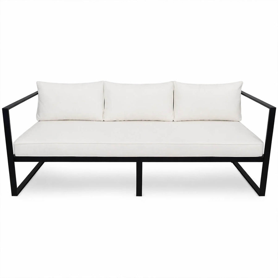 3-sitsig utomhussoffa 190 x 75 cm – 10 cm stoppning, stålram, svart/ljusbeige