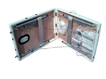 Massagebänk 195 x 70 cm, vit – 2 zoner, 225 kg, aluminiumram