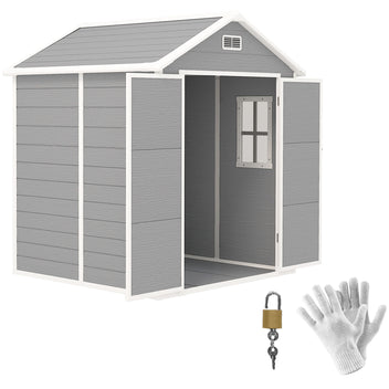 Puukuvioinen muovivaja lattialla ja lukittavilla pariovilla, 2,4 m², harmaa