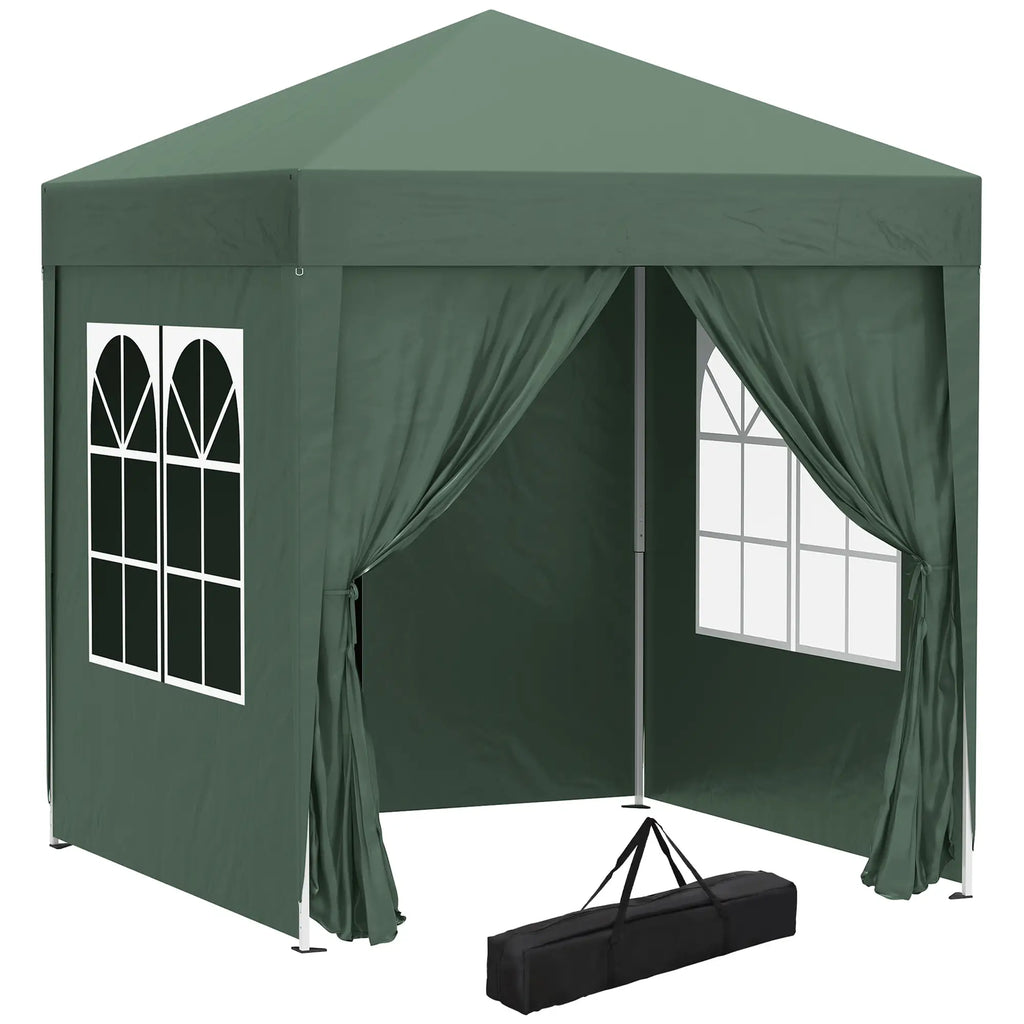 Pop up -paviljonki 2 x 2 m, 4 irrotettavaa sivuseinää ja kantolaukku, tummanvihreä