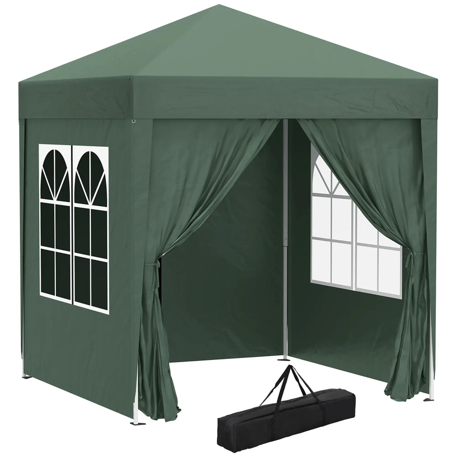 Pop up -paviljonki 2 x 2 m, 4 irrotettavaa sivuseinää ja kantolaukku, tummanvihreä