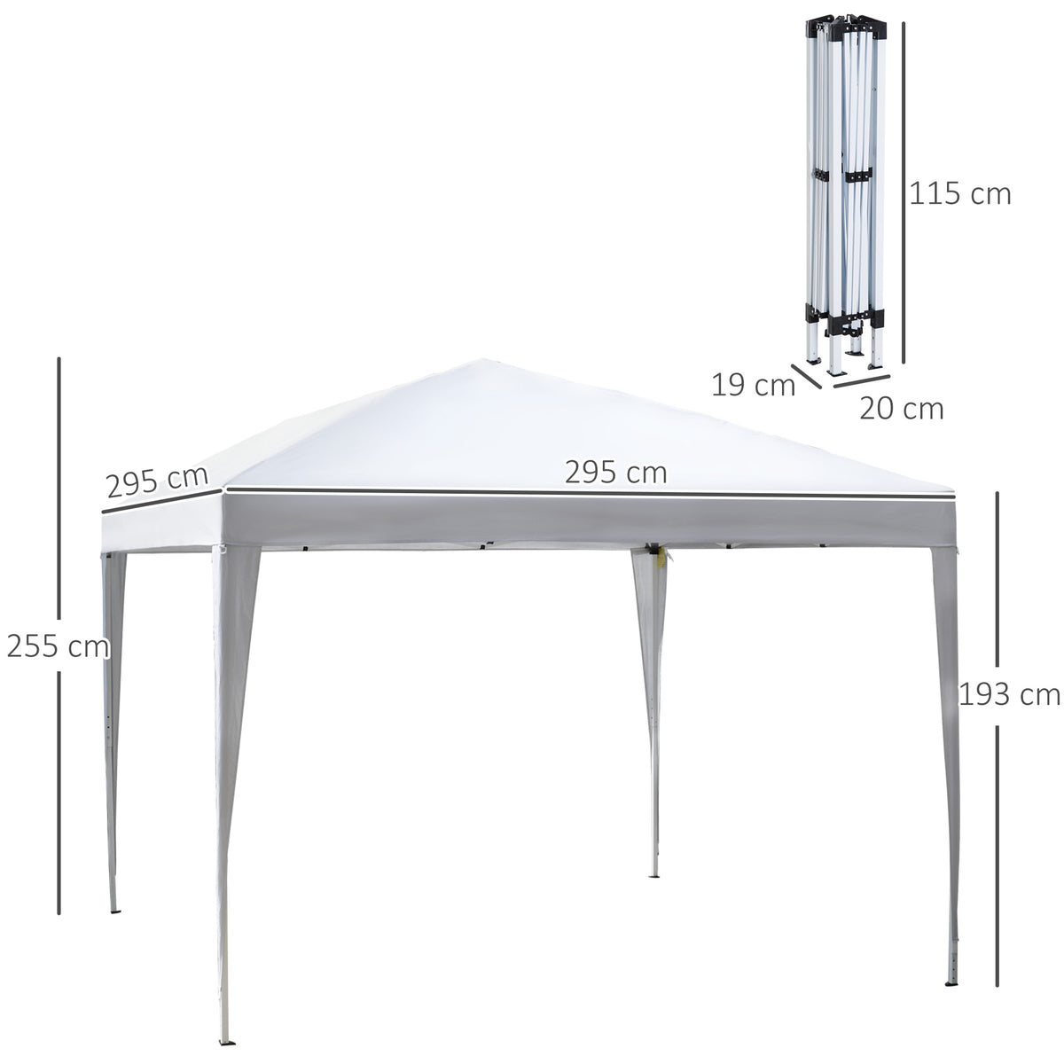 Pop-up-katos 2,95 x 2,95 m kantolaukulla, UV-suoja, valkoinen