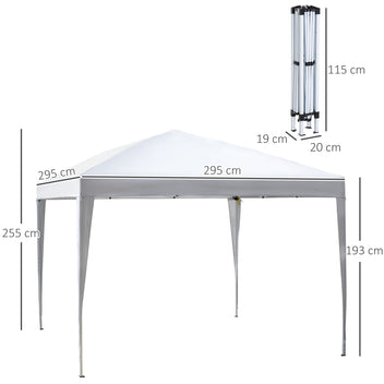 Pop-up-katos 2,95 x 2,95 m kantolaukulla, UV-suoja, valkoinen