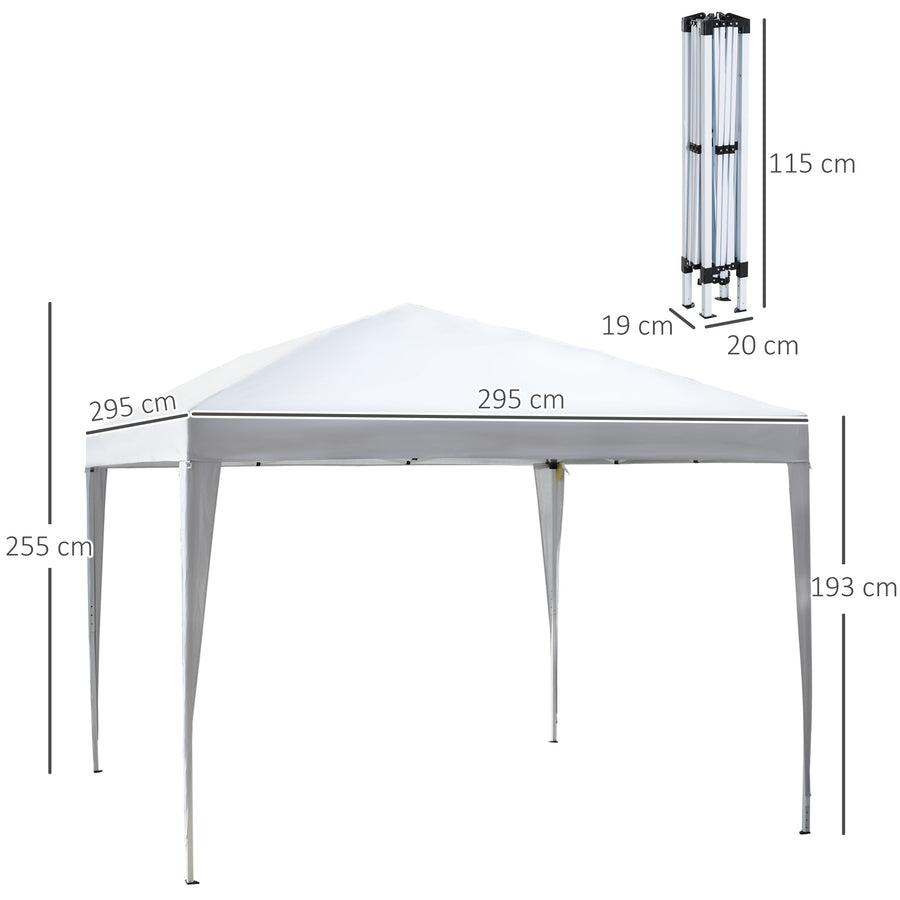 Pop-up-katos 2,95 x 2,95 m kantolaukulla, UV-suoja, valkoinen