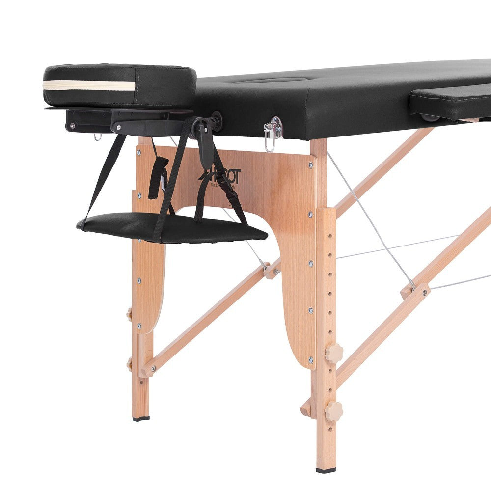 Massagebänk 195 x 70 cm, svart – 3 zoner, ca 215 kg, träram
