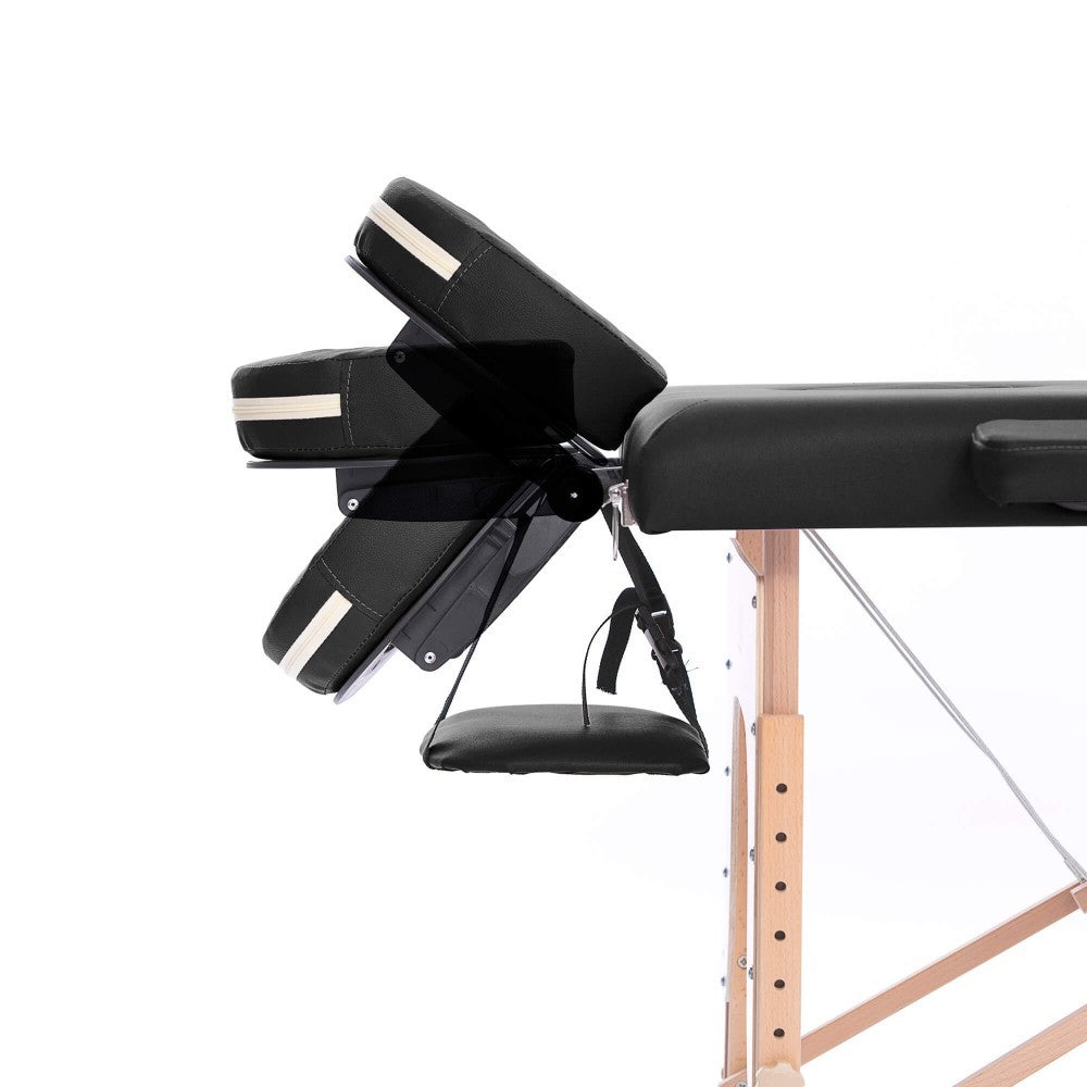 Massagebänk 195 x 70 cm, svart – 3 zoner, ca 215 kg, träram