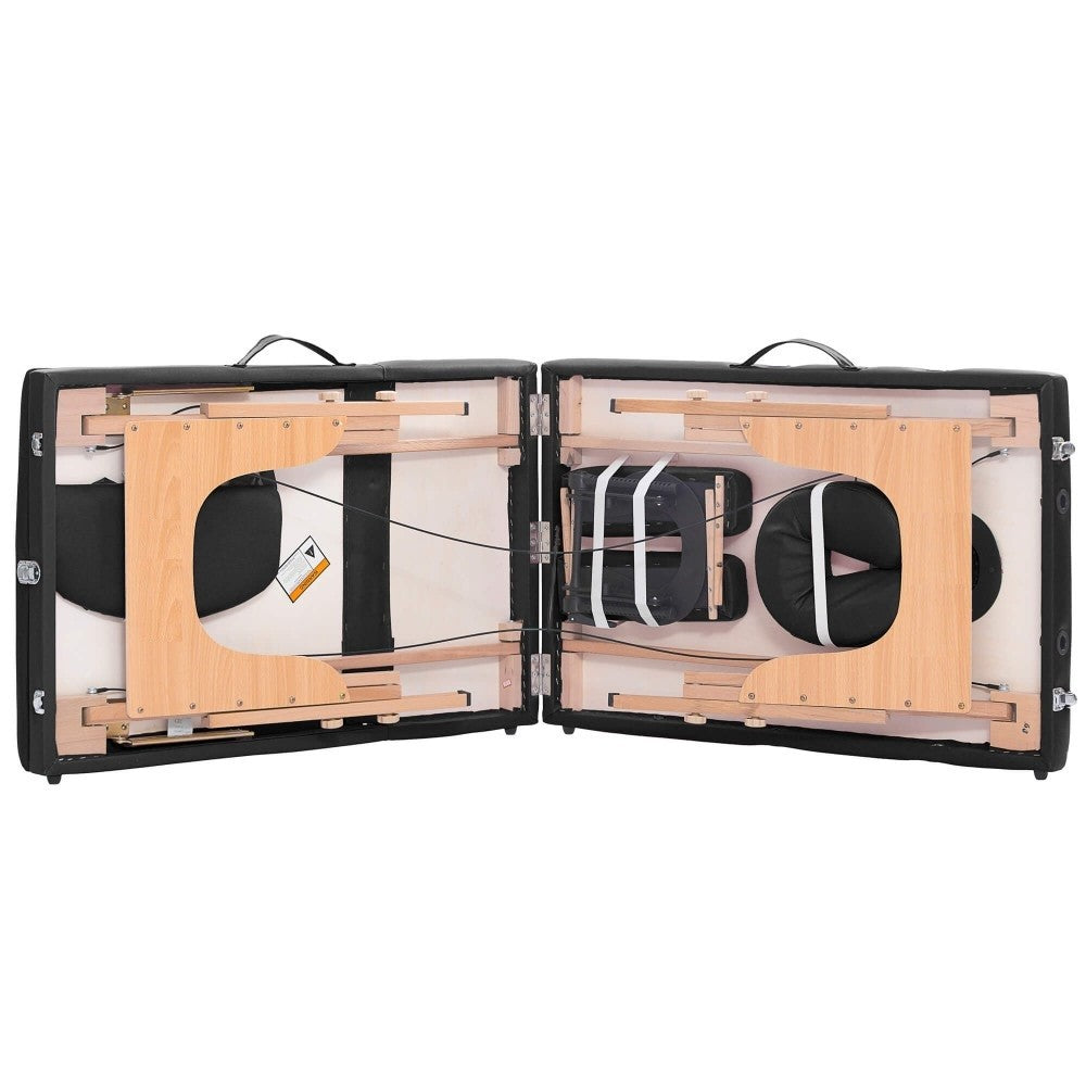 Massagebänk 195 x 70 cm, svart – 3 zoner, ca 215 kg, träram