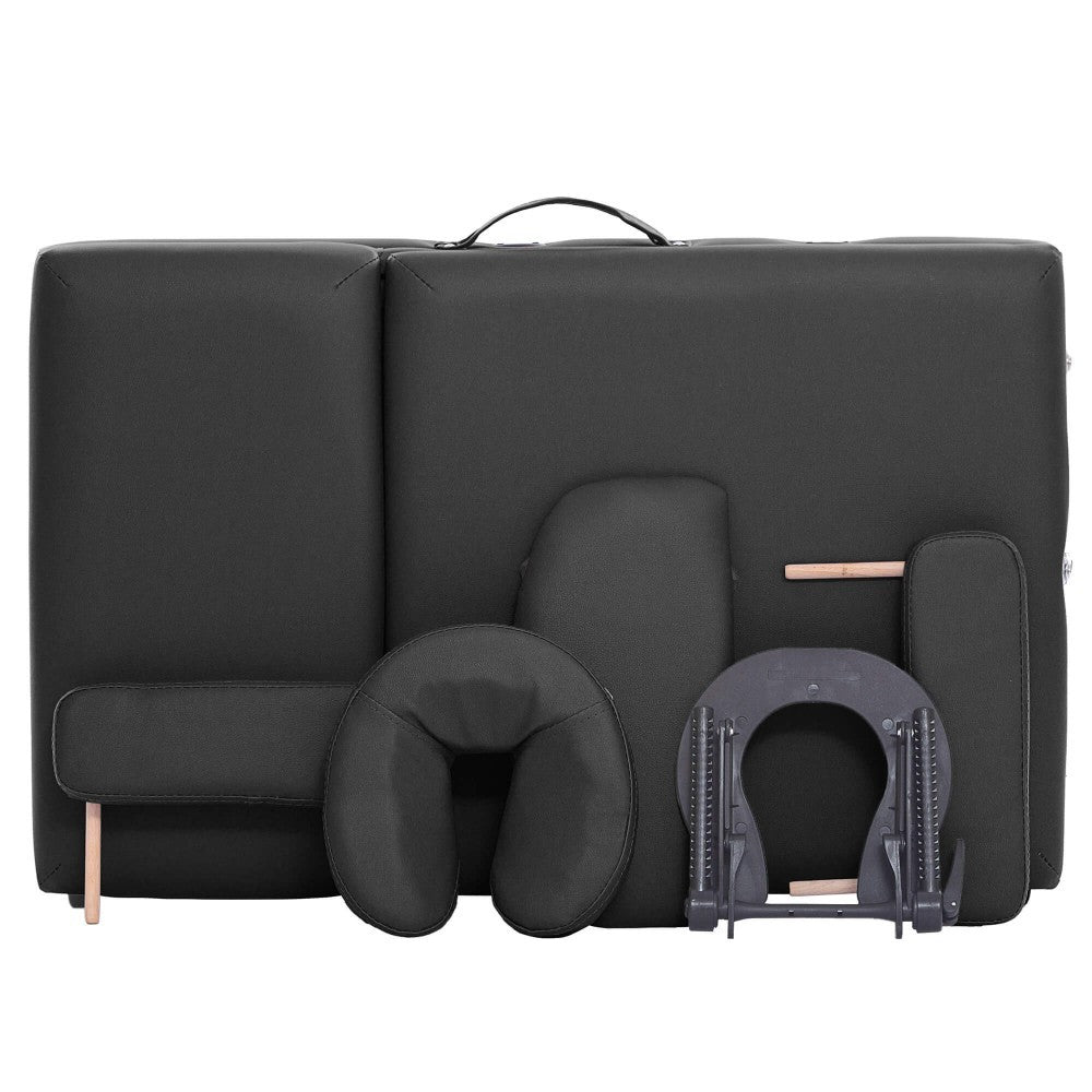 Massagebänk 195 x 70 cm, svart – 3 zoner, ca 215 kg, träram