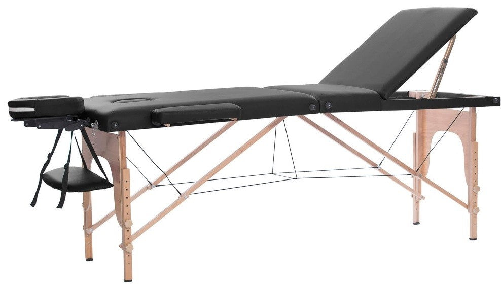 Massagebänk 195 x 70 cm, svart – 3 zoner, ca 215 kg, träram