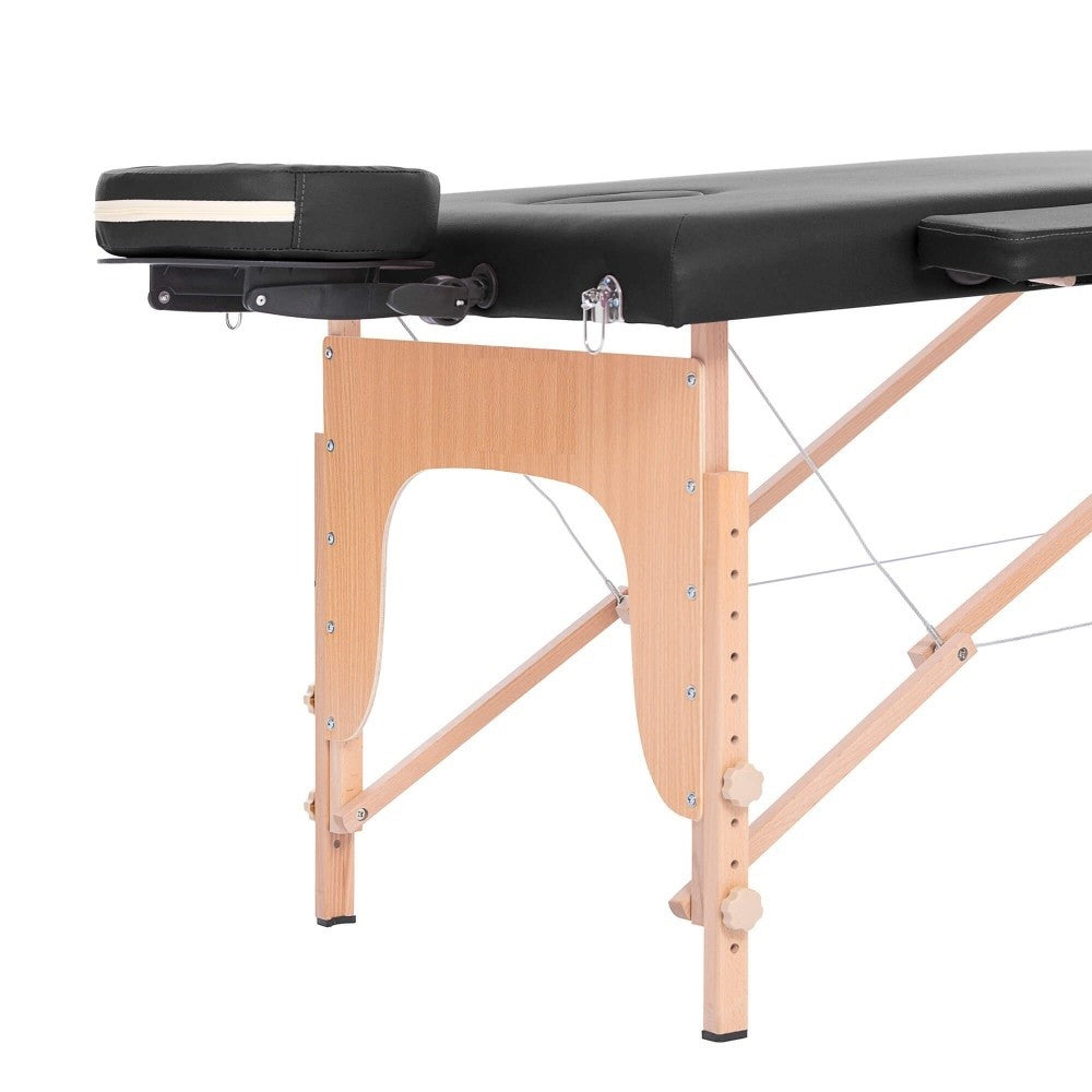 Massagebänk 195 x 70 cm, svart – 3 zoner, ca 215 kg, träram