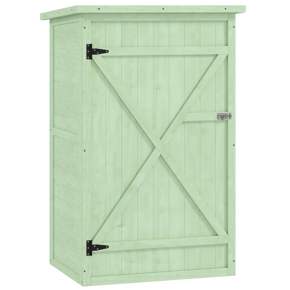 Pieni puinen puutarhakaappi lukittavalla ovella, 75 x 56 x 115 cm, vihreä