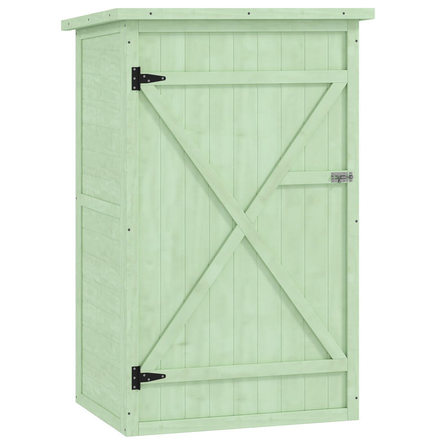 Pieni puinen puutarhakaappi lukittavalla ovella, 75 x 56 x 115 cm, vihreä