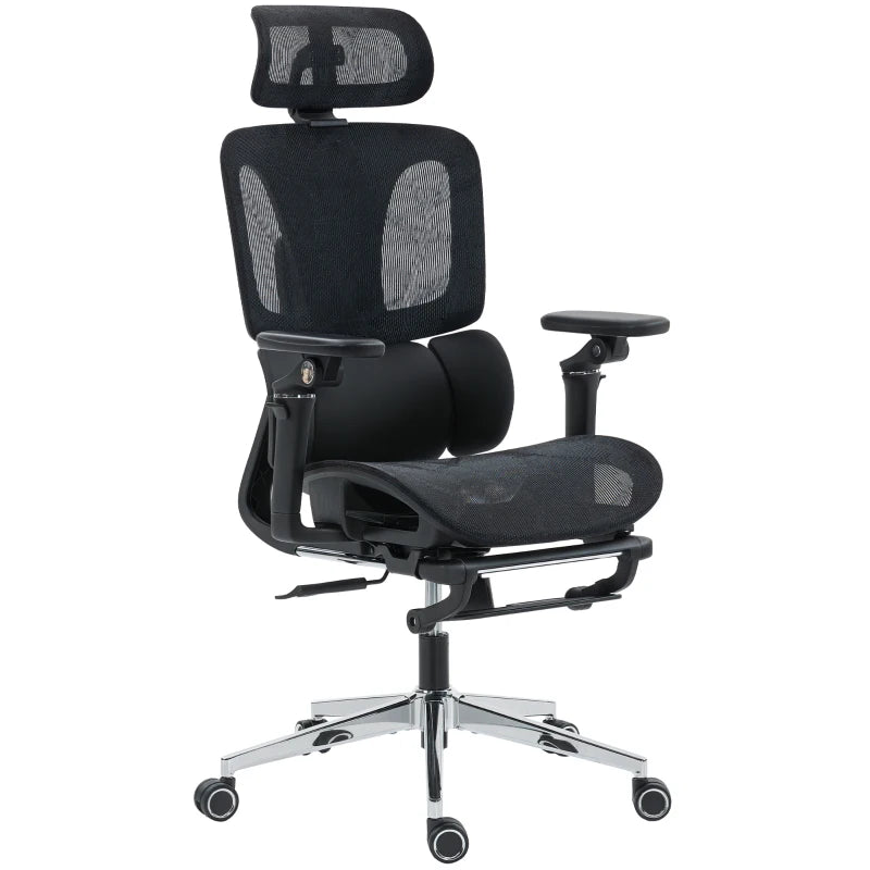 Ergonomisk kontorsstol med fotstöd – justerbart rygg- och nackstöd, 6D-armstöd, ventilerande nät