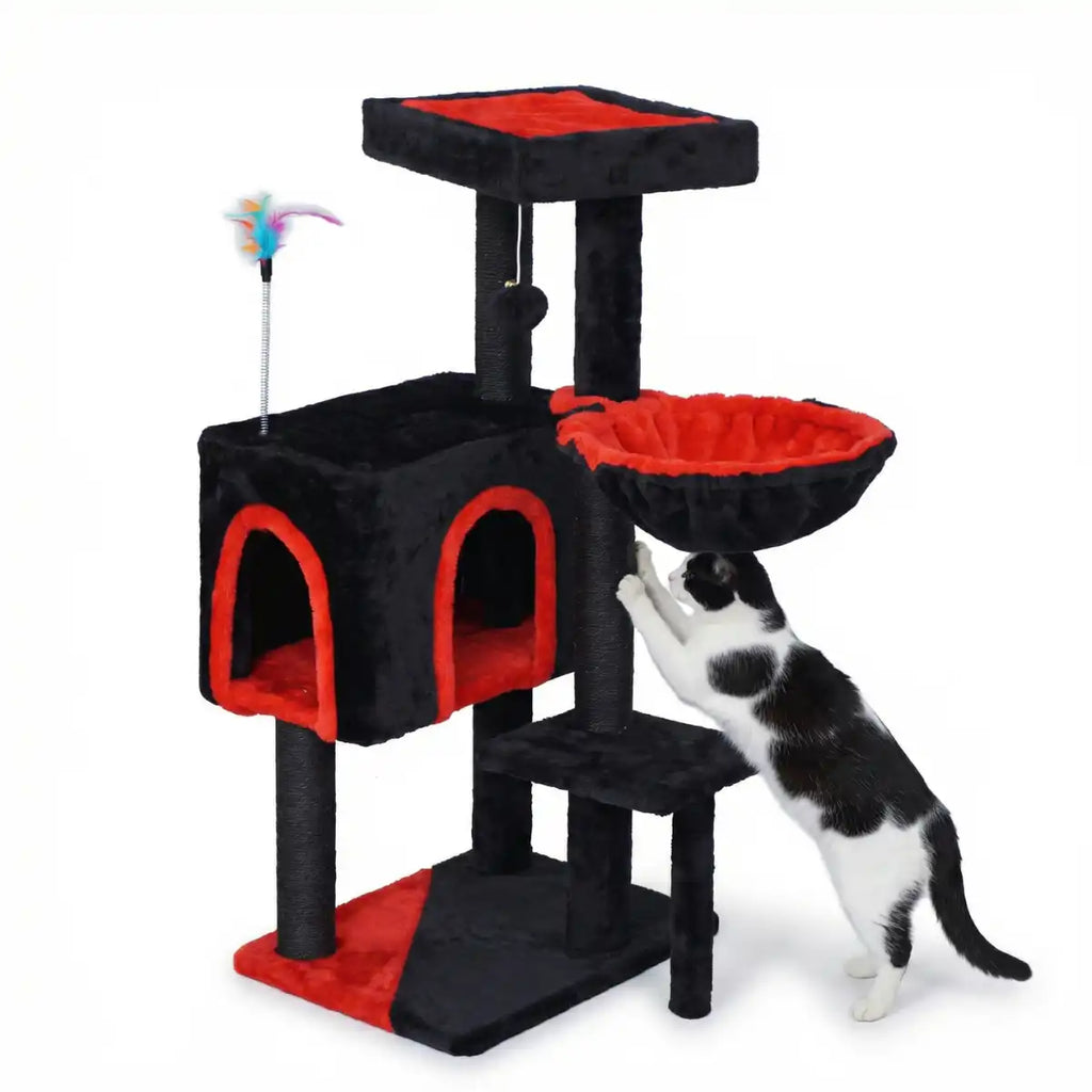 Pohjolan Lemmikkitarvike Kissan kiipeily-/raapimispuu 90 cm, Musta/Punainen