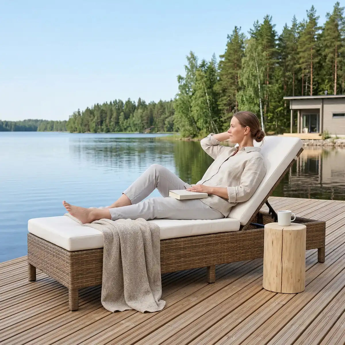 Lund & Leaf SANDRA solstol, solstol i polyrotting, brun, 198x70x30 cm