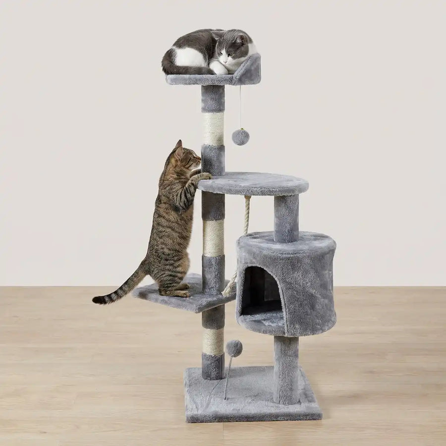 Kattklätterträd 112 cm – 3 nivåer, grotta, 40 x 40 cm