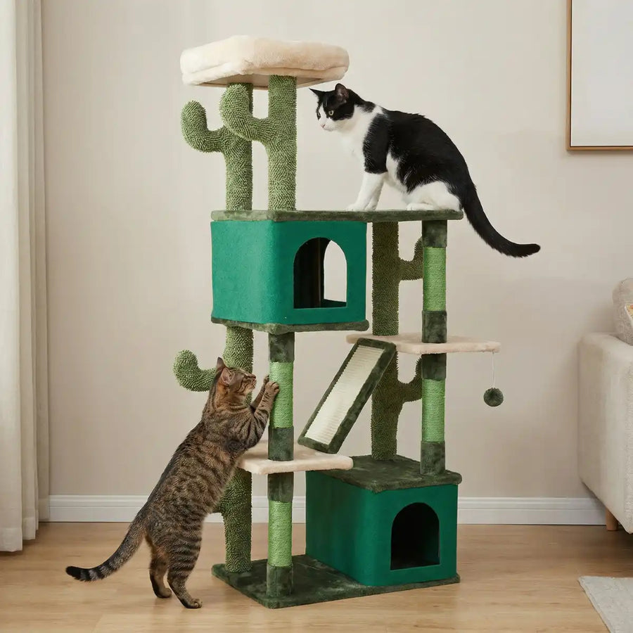 Kattklösbräda 146 cm – 2 grottor, sisalytor, grön