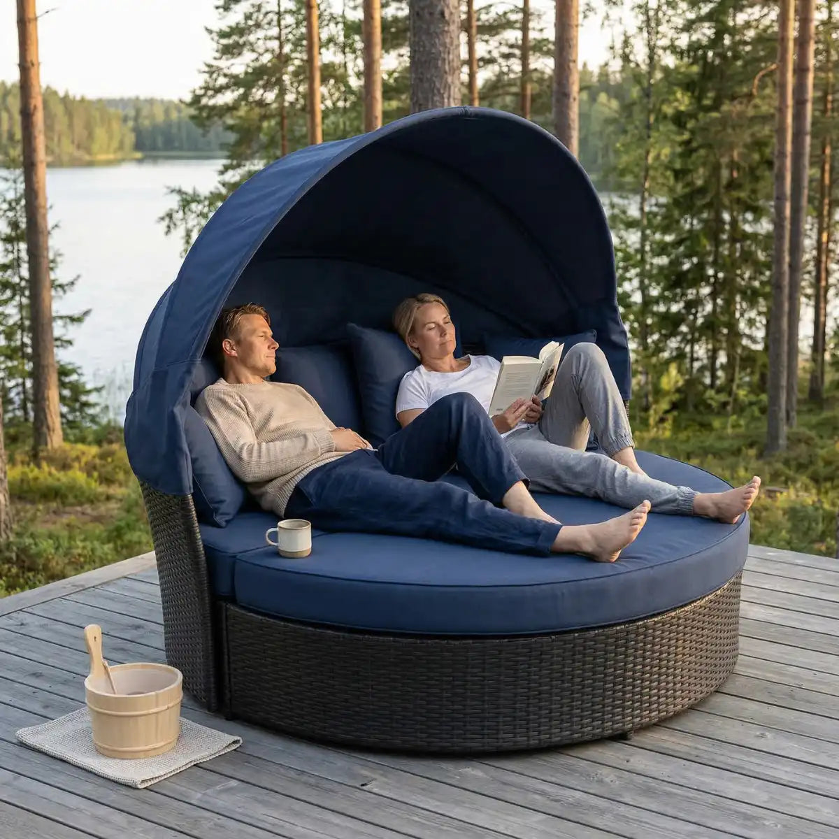 Lund & Leaf Polyrottinki Solstol / Solstol 165 cm, svart / grå