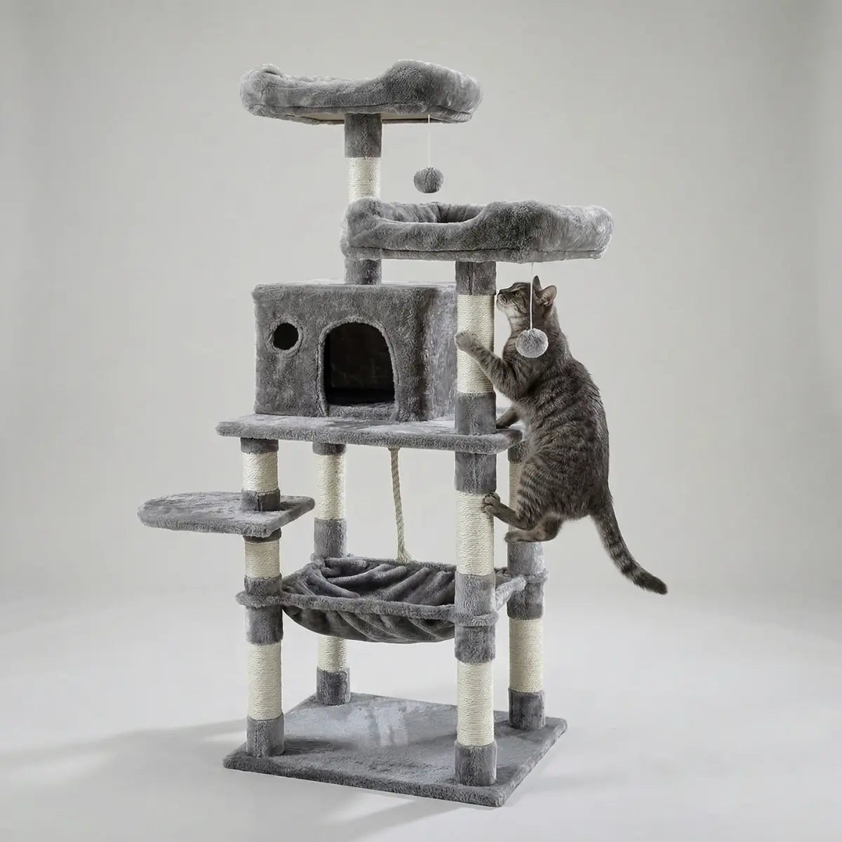 Pohjolan Lemmikkitarvike Kissan kiipeily-/raapimispuu 143 cm, vaalean harmaa