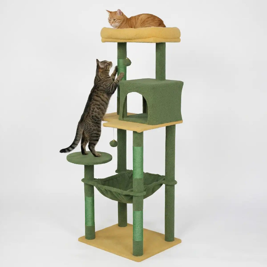 Kattklösbräda 143 cm – gömställe, hängmatta, gul/grön