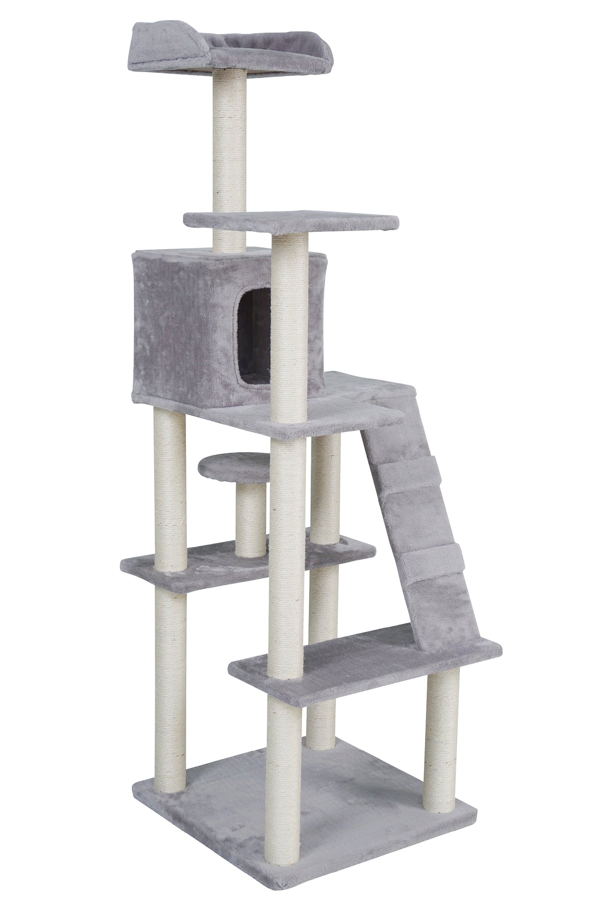 Kattklösbräda 170 cm – 55 x 55 cm botten, 3,4 mm sisal, ljusgrå
