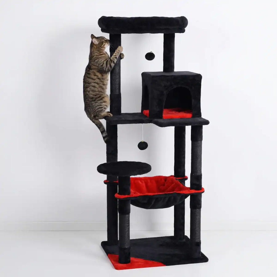 Kattklösbräda 143 cm – gömställe, hängmatta, svart/röd