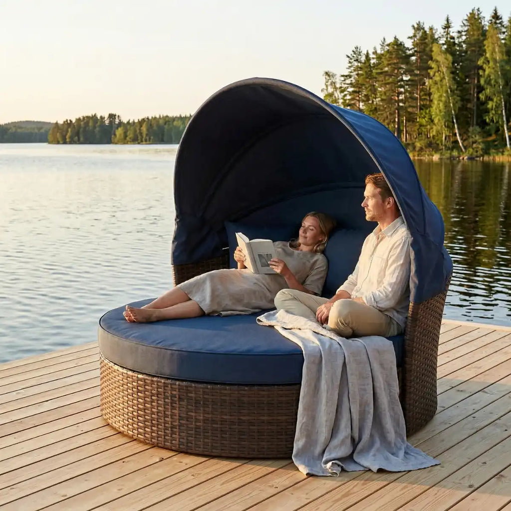 Polyrottinki solstol 165 cm – 10 cm stoppning, stålram, brun/grå