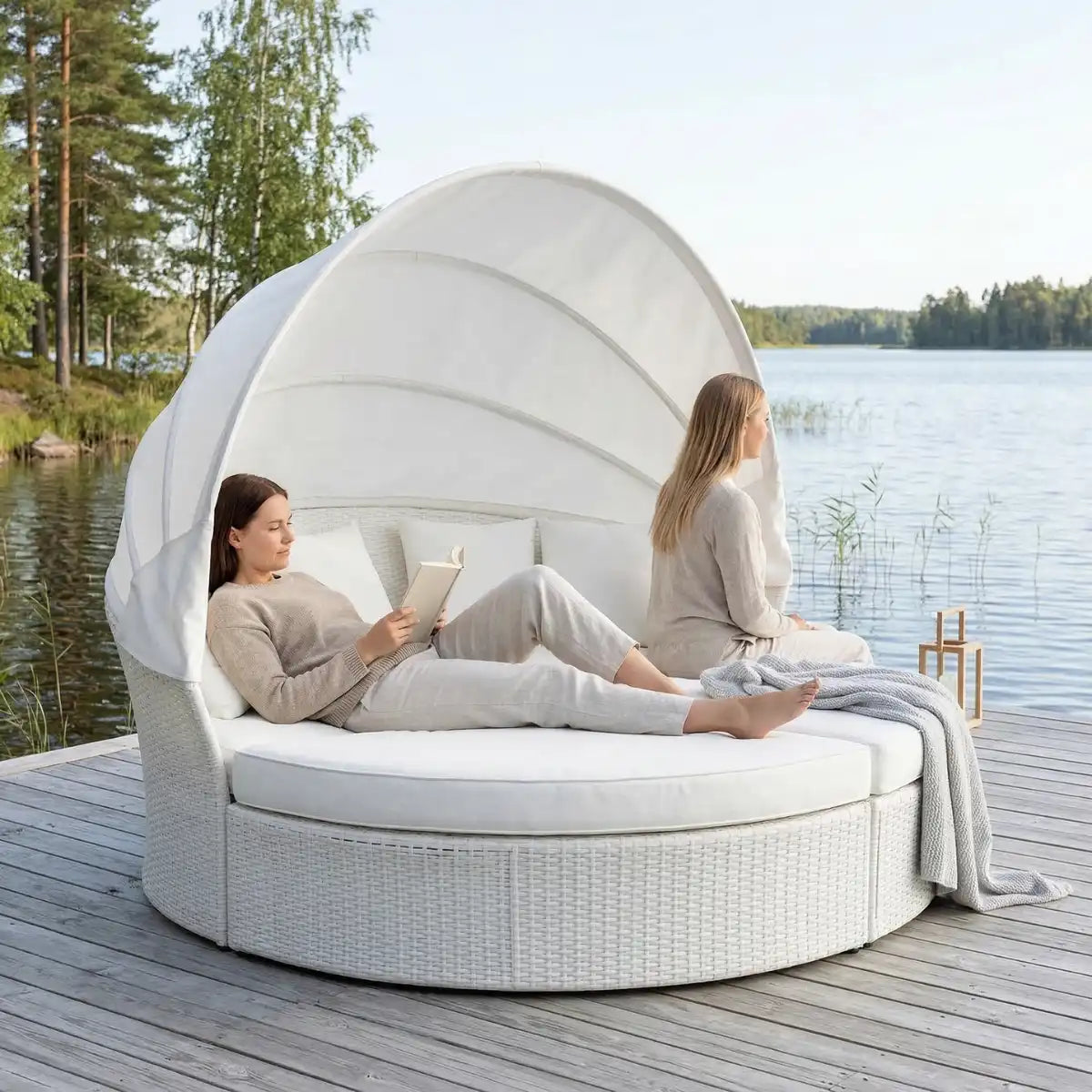 Aurinkovuode 200 cm – 3-osainen, polyrottinki, 8 cm pehmuste