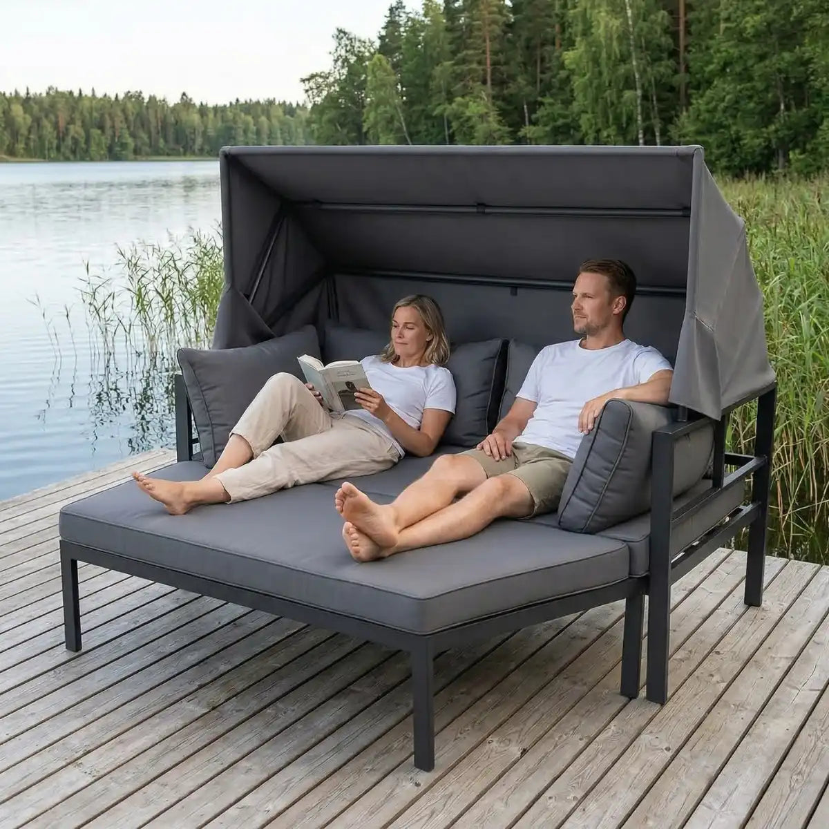 Pohjola Garden Aurinkovuode / Aurinkosänky 175cm, Musta / Harmaa