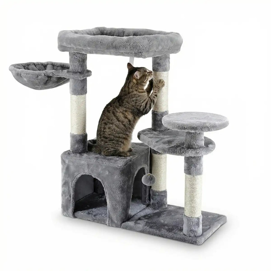 Kattklätterträd 83 cm – grotta, 3 klättryta, 65 x 30 cm
