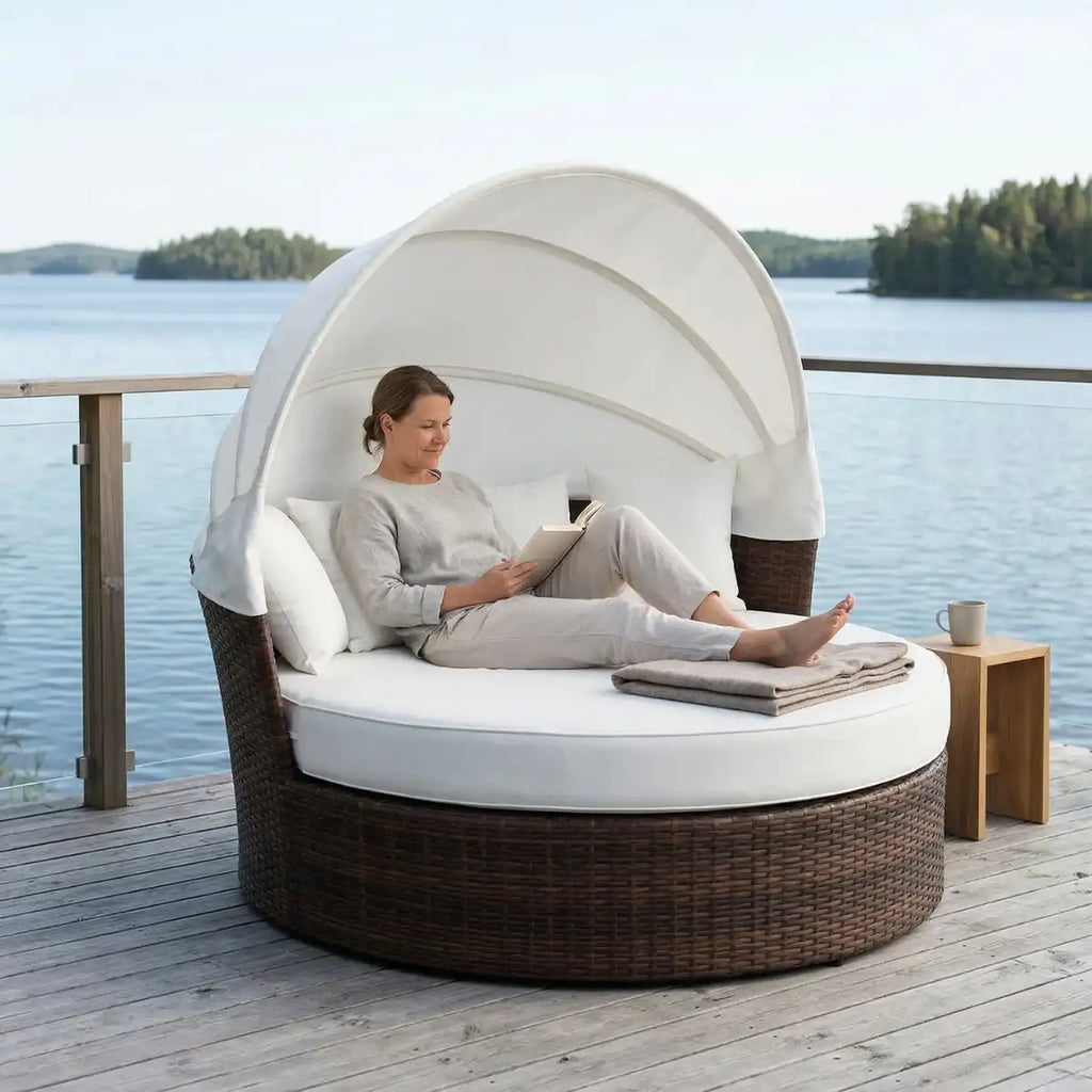 Polyrottinki aurinkovuode 165 cm – 10 cm pehmuste, teräsrunko, ruskea/beige