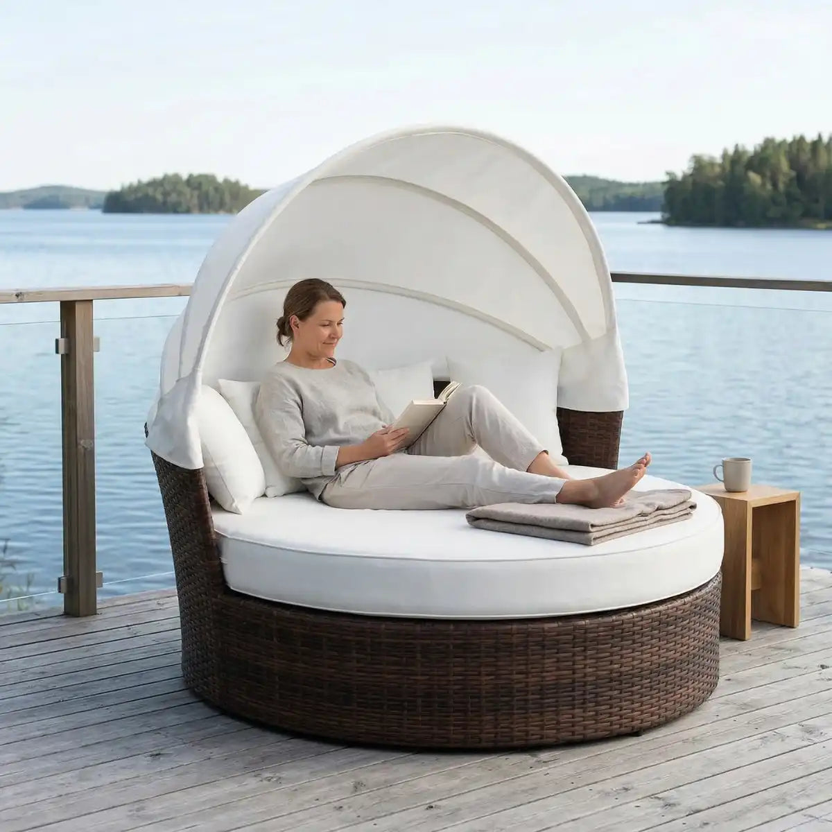 Lund & Leaf Polyrottinki Solstol / Solstol 165 cm, Brun / beige