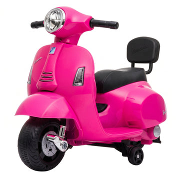 Lasten sähkömopo Mini Vespa GTS litiumakulla, selkänoja ja tukipyörät, 1,5–3 v, pinkki