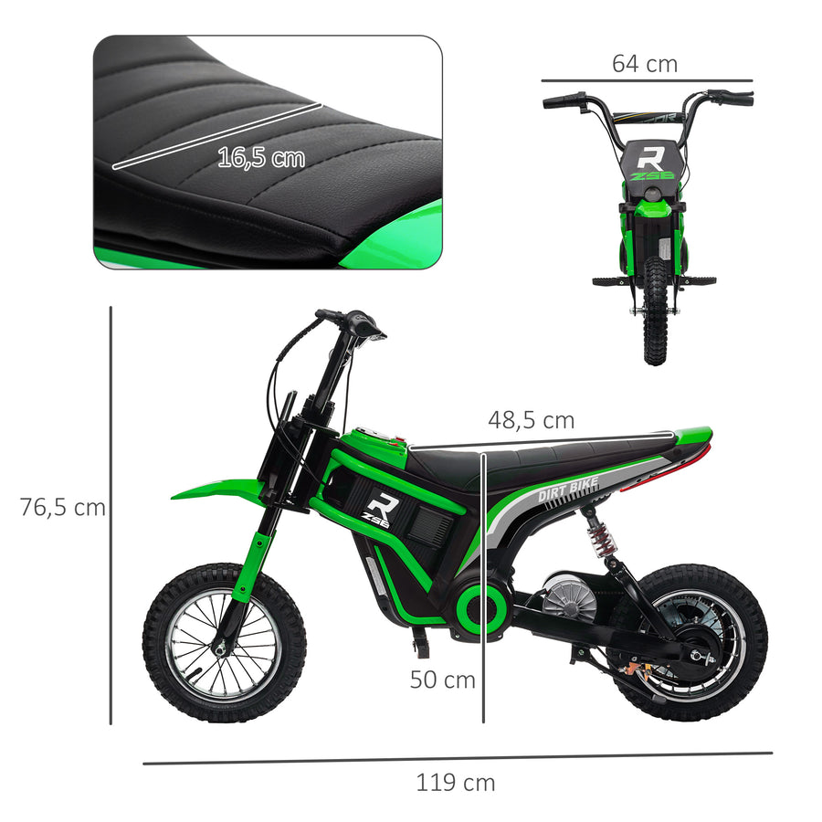 Lasten sähkömoottoripyörä 24V 350 W, kahvakaasu, takajousitus, 8–16 km/h, 8–12 v, vihreä