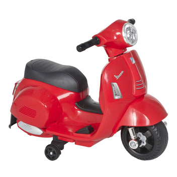 Lasten sähkömopo Vespa 6V irrotettavilla tukipyörillä, ajovalo ja äänitorvi, 1,5–3 v, punainen