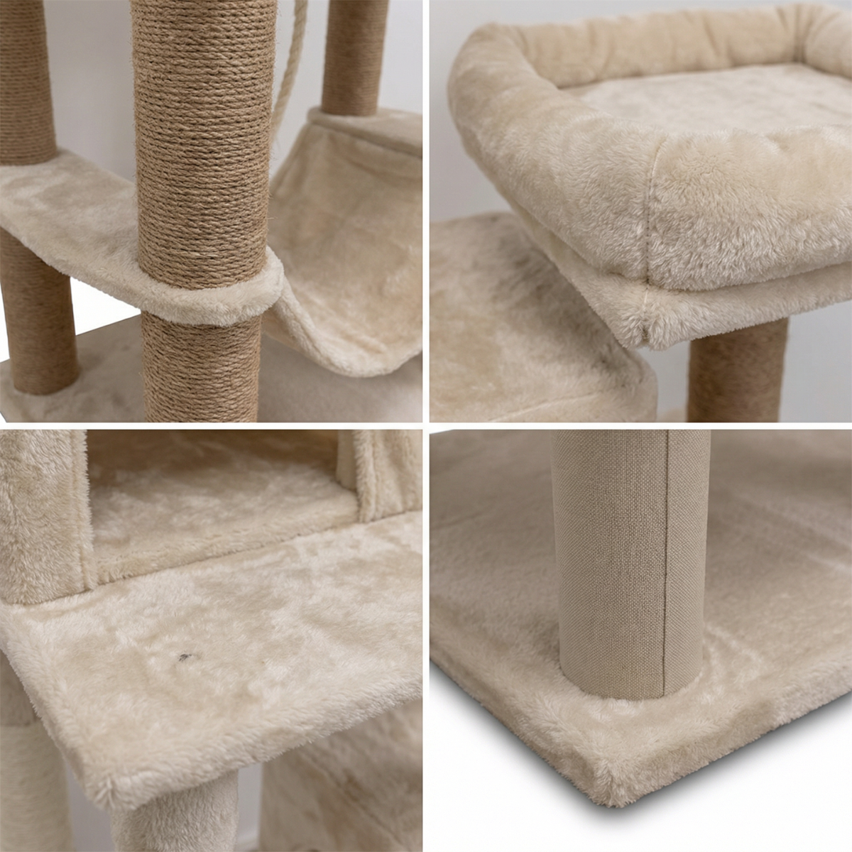 Kissan kiipeilypuu 206 cm – 2 koppia, 2 riippumattoa, beige