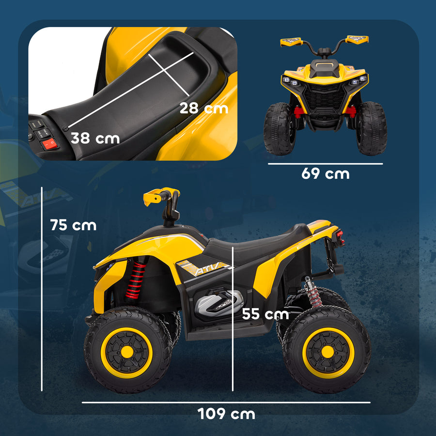 Lasten sähkömönkijä 12V, kaksi nopeutta 3–6 km/h, LED-valot ja USB, 3–8 v, keltainen