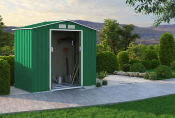 Trädgårdsskjul 2,7 m² – skjutdörr, ventilation, sockel, grönt
