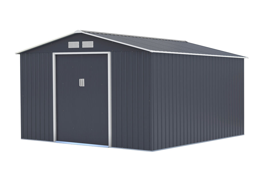 Trädgårdsskjul 8,8 m² – galvaniserat stål, 96 x 154 cm skjutdörrar, sockel