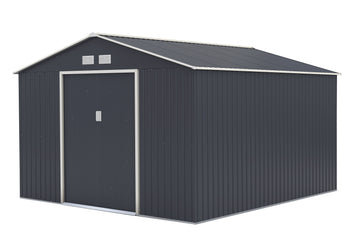 Trädgårdsskjul 13 m² – 138 cm skjutdörrar, galvaniserat stål, sockel, grå