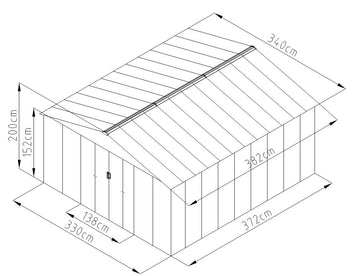 Trädgårdsskjul 13 m² – 138 cm skjutdörrar, galvaniserat stål, sockel, grå