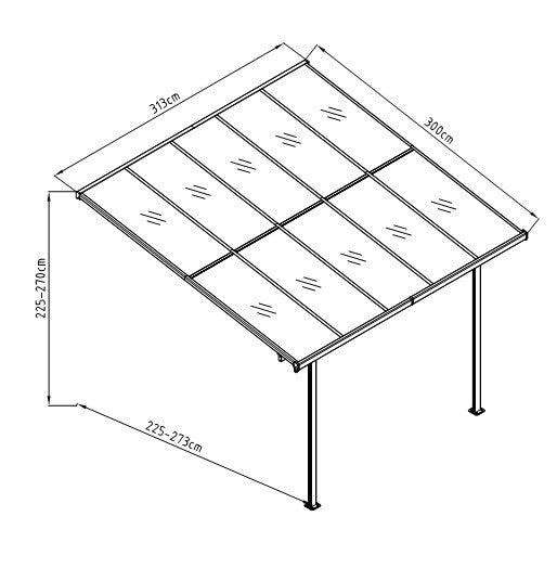 POHJOLA GARDEN Terassikatos 313x300x225-270cm, Harmaa, EXTRA STRONG 6mm Paneeli