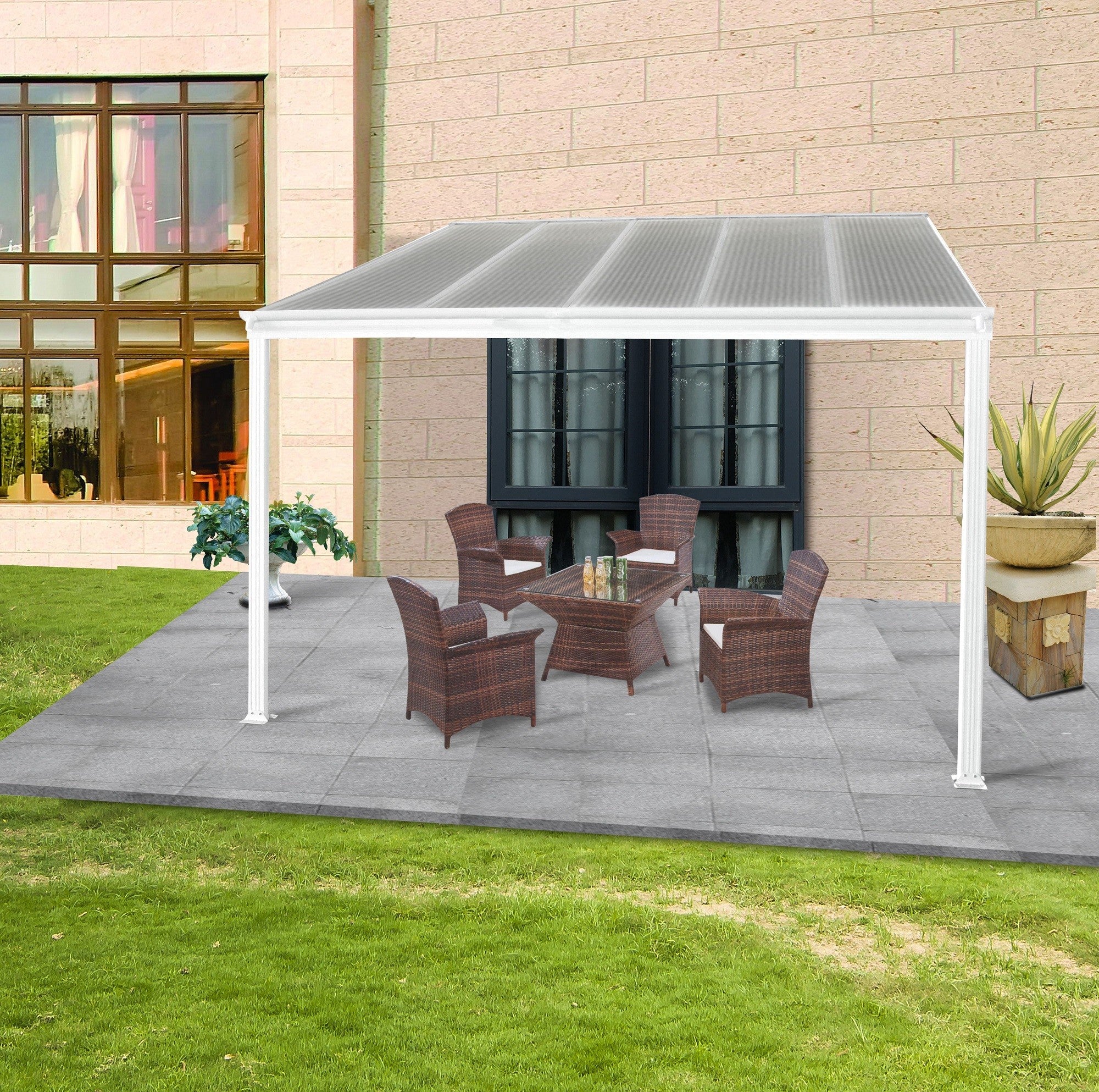 POHJOLA GARDEN Terassikatos 313x300x225-270cm, Valkoinen, EXTRA STRONG 6mm paneeli