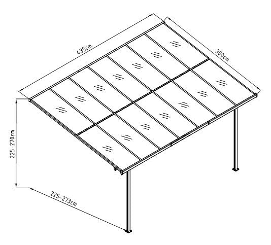 POHJOLA GARDEN Terassikatos 4.35m x 3.00m Harmaa, EXTRA STRONG 6mm paneeli