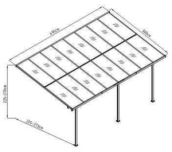 Terassikatos 495 x 300 cm – 6 mm polykarbonaatti, alumiinirunko, vesirännit