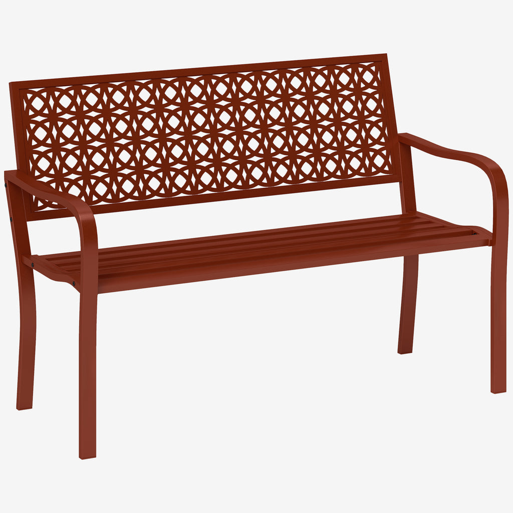 Teräksinen puutarhapenkki koristeellisella selkänojalla, 2-istuttava, 127 cm, punainen