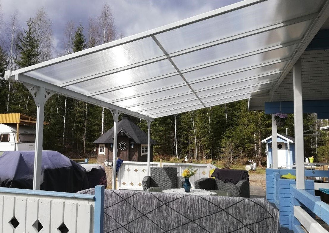 POHJOLA GARDEN Terassikatos 4.35m x 3.00m Valkoinen, EXTRA STRONG 6mm paneeli