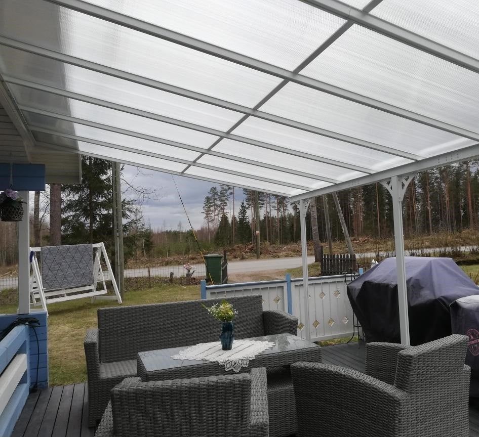 POHJOLA GARDEN Terassikatos 4.35m x 3.00m Valkoinen, EXTRA STRONG 6mm paneeli