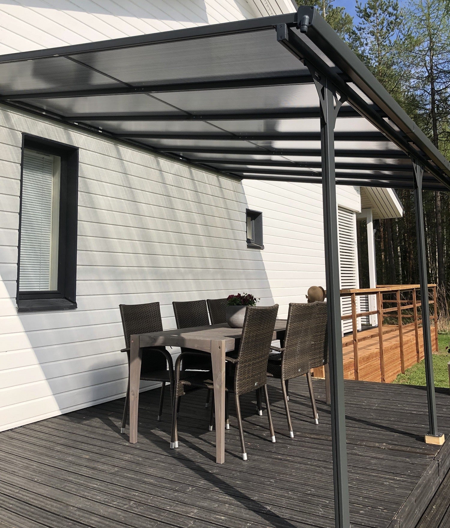 POHJOLA GARDEN Terassikatos 4.35m x 3.00m Harmaa, EXTRA STRONG 6mm paneeli